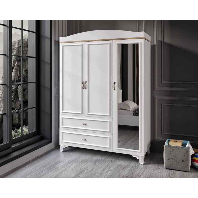 Baby Darling Lisa 135CM 3 Kapaklı Aynalı  Dolap Meşe %100 Mdf