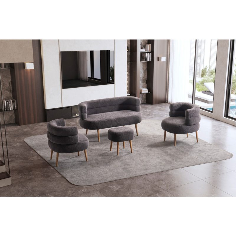 Barella Home Barel Özel Tasarım Çay Seti Koltuk Takımı,berjer ve Puf (Ofis Balkon Cafe Bahçe Salon Mobilyası) (4) Lü Takım Antrasit