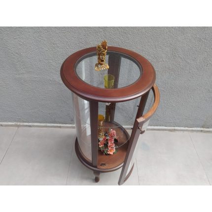 Bengi Ticaret Gümüşlük Yuvarlak Model Parlak Ceviz Kayın Aslan Ayak 3 Raf Bombe CAM120 El Yapım