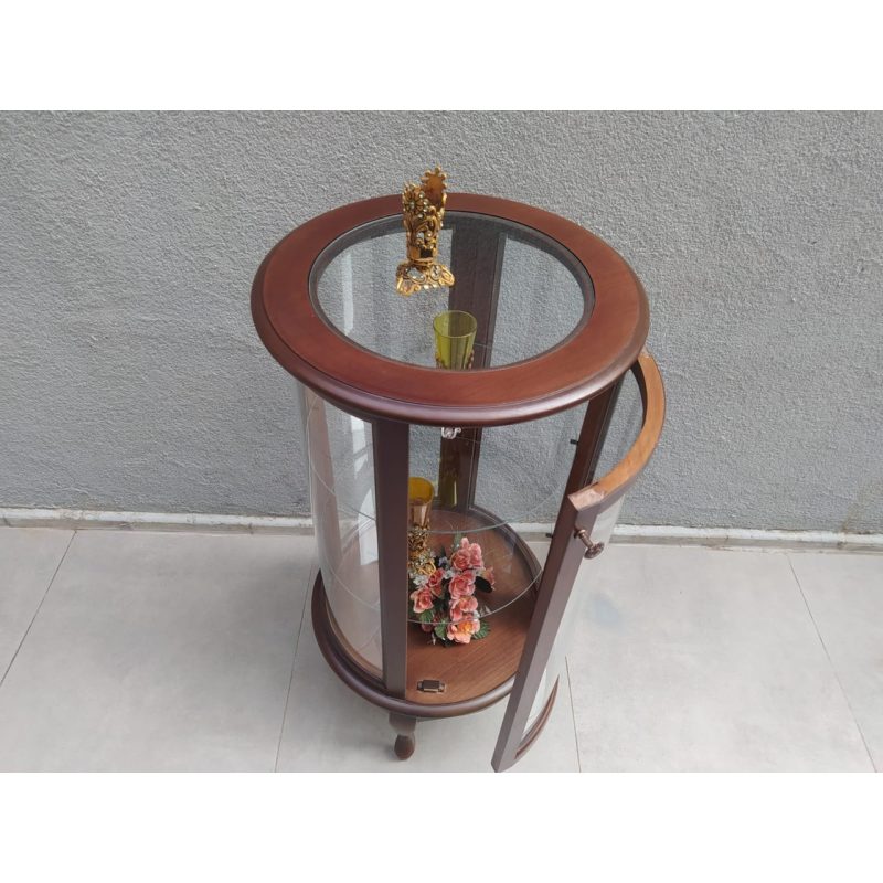 Bengi Ticaret Gümüşlük Yuvarlak Model Parlak Ceviz Kayın Aslan Ayak 3 Raf Bombe CAM120 El Yapım