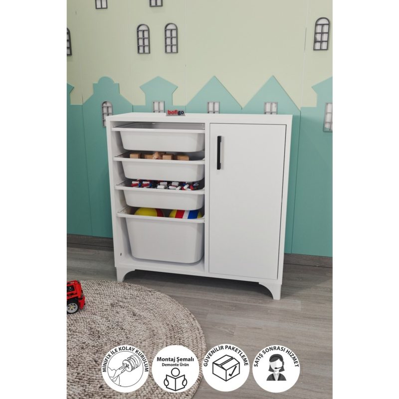 Bofigo 4 Sepetli Dolap Çok Amaçlı Dolap Oyuncak Dolabı Kayra