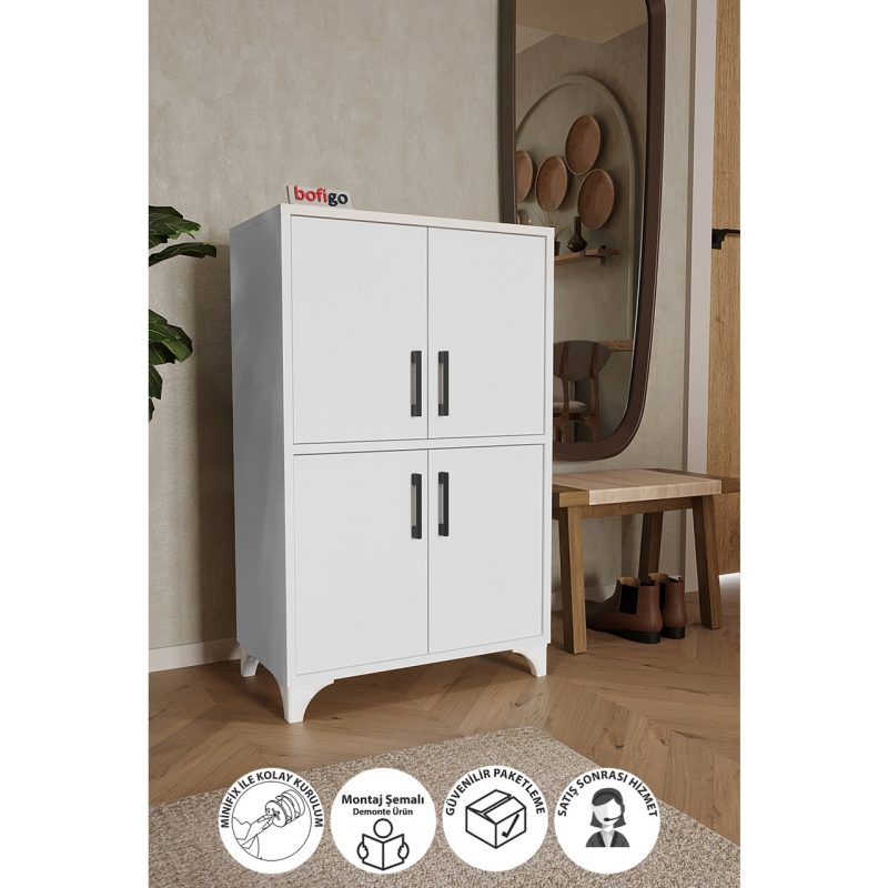 Bofigo Çok Amaçlı Dolap 4 Kapaklı 4 Bölmeli Banyo Dolabı Mutfak Dolabı Beyaz