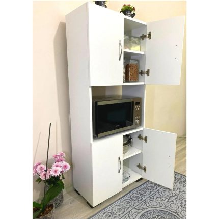 By Golden 4 Kapaklı Orta Bölmeli Çok Amaçlı Beyaz Mikrodalga Fırın Dolabı, Mini Fırın Mutfak Dolabı