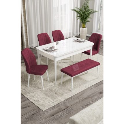 Canisa Canisa Rio Serisi Bench’li Beyaz Mdf  Mutfak Masası Takımı