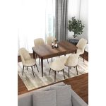 Canisa Canisa Via Serisi Açılabilir 80X132 Barok Ahşap Desenli Mutfak Masatakımı – 6 Adet Sandalye