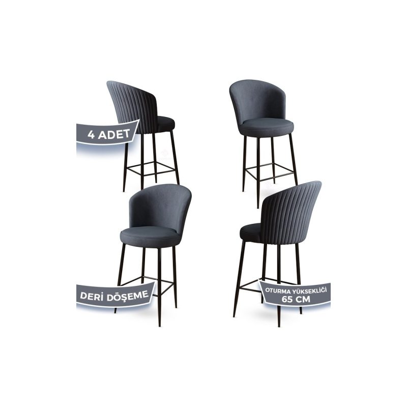 Canisa Concept Alte Serisi Mutfak  Bar Sandalyesi  Babyface Kumaş  Metal Ayak 4 Adet Sandalye