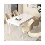 Canisa Concept Arp Serisi, Beyaz Masa 70 x 110 cm Sabit Mutfak Masası Takımı, 4 Sandalye