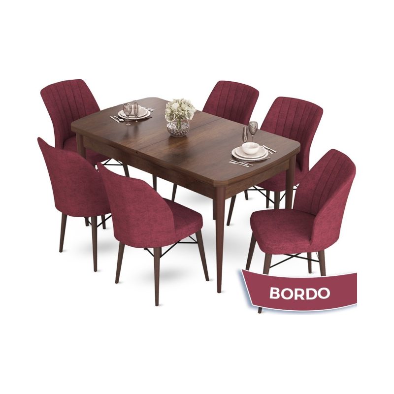 Canisa Concept Aya Serisi 80 x 132 cm Açılabilir Barok Ahşap Desen Mutfak Masa Takımı 6 Sandalye