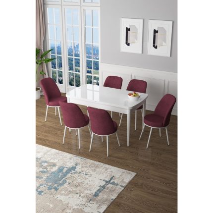 Canisa Concept Canisa Zen Serisi Açılabilir Mdf  Beyaz Mutfak Masa Takımı+6 Adet Sandalye (80 x 132 Cm)