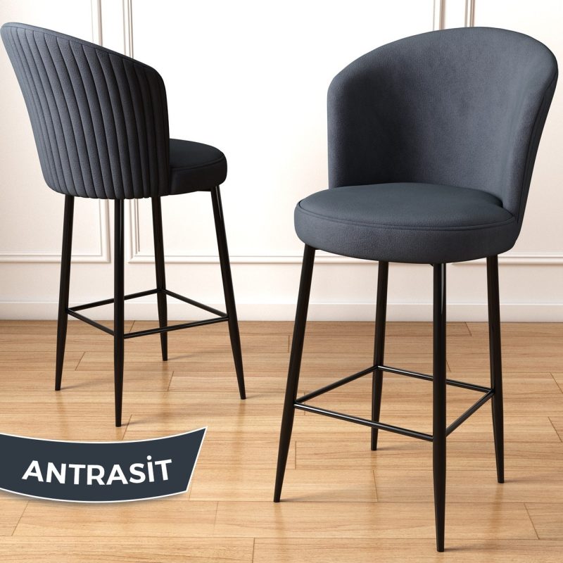 Canisa Concept Fora Serisi Ada Mutfak Sandalyesi Babyface Kumaş Bar Sandalyesi  Metal Ayak