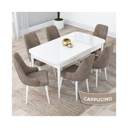 Canisa Concept Kar Serisi 80 x 132 cm Açılabilir Mdf Mutfak Masa Takımı Beyaz Masa 6 Sandalye