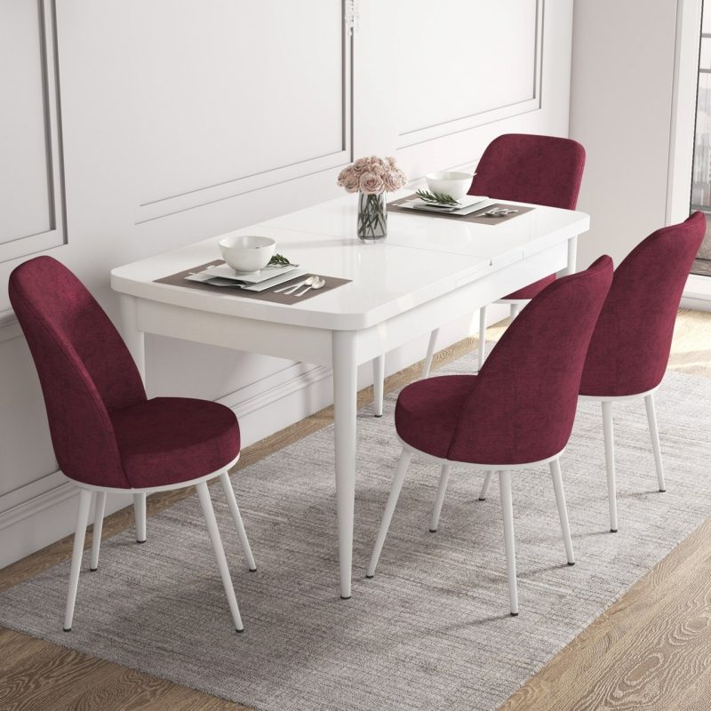 Canisa Concept Kor Serisi, 70X114 Açılabilir Beyaz Mutfak Masa Takımı,4 Sandalye