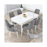 Canisa Concept Lia Serisi, 80 x 132 cm Açılabilir Mutfak Masa Takımı, Beyaz Masa 6 Sandalye