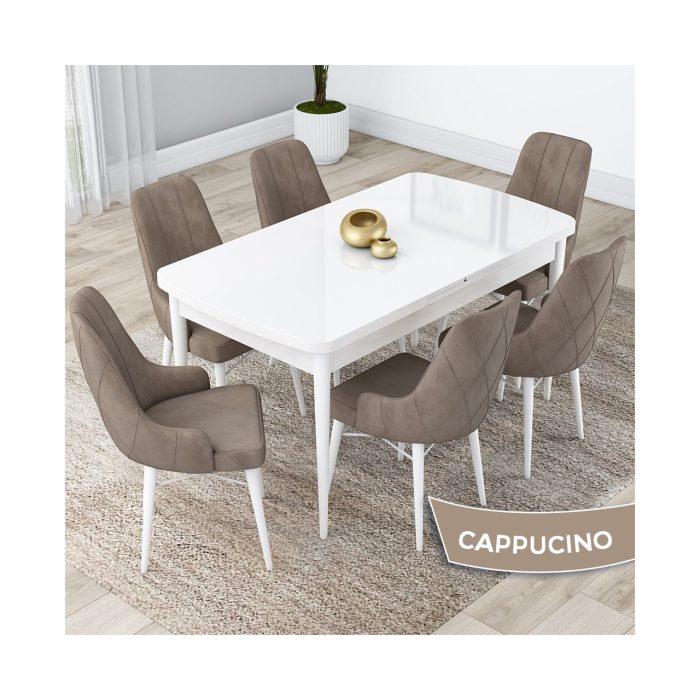 Canisa Concept Lia Serisi Beyaz Açılabilir 80 x 132 cm  Yemek Masası Takımı 6 Sandalye