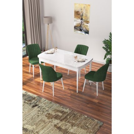 Canisa Concept Nef Serisi 70 x 114 Cm, Açılabilir Mdf Mutfak Masa Takımı, Beyaz Masa ve 4 Sandalye