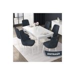 Canisa Concept Nex Serisi, Beyaz 80 x 132 cm Mdf Mutfak Masası Takımı Metal Iskelet, 6 Sandalye Gold Halka