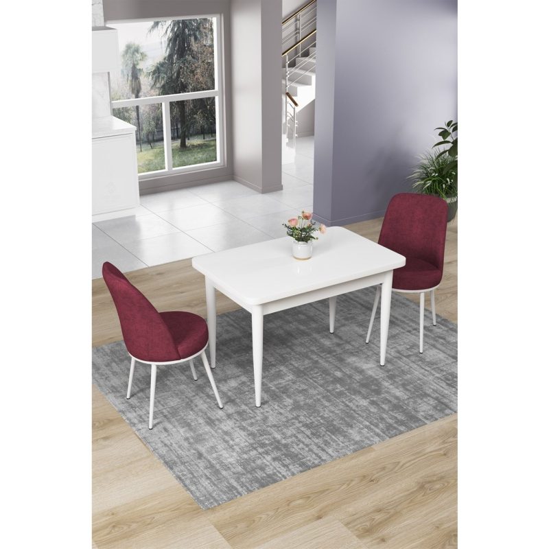 Canisa Concept Nil Serisi 70 x 110 cm Sabit Beyaz Mutfak Masa Takımı+2 Adet Sandalye