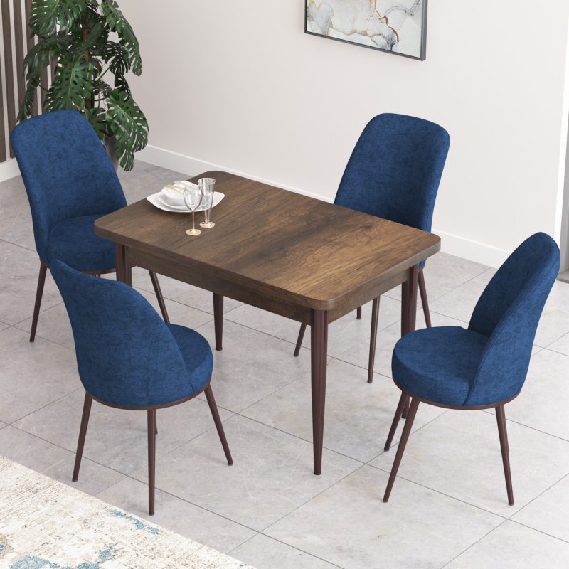 Canisa Concept Nil Serisi Barok Ahşap Desenli Yemek Masası Mutfak Masa Takımı+4 Adet Sandalye