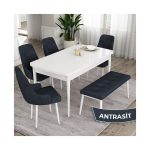 Canisa Concept Ram Serisi 80 x 132 cm Mutfak Masa Takımı Beyaz Masa 4 Sandalye 1 Bench