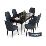 Canisa Concept Taç Serisi 80X132 Açılabilir  Mermer Desen Masa Takımı  6 Sandalye Gold Halkalı