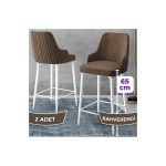 Canisa Concept Tera Serisi, Mutfak Bar Sandalyesi,  Babyface Kumaş, Beyaz Metal Ayak, 2 Adet Sandalye