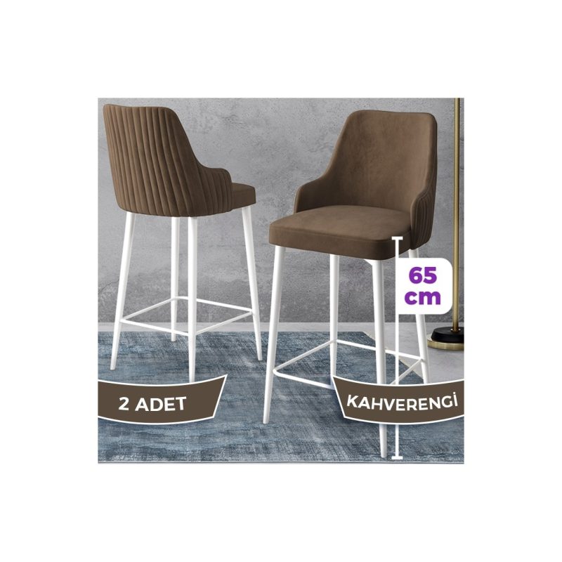 Canisa Concept Tera Serisi, Mutfak Bar Sandalyesi,  Babyface Kumaş, Beyaz Metal Ayak, 2 Adet Sandalye