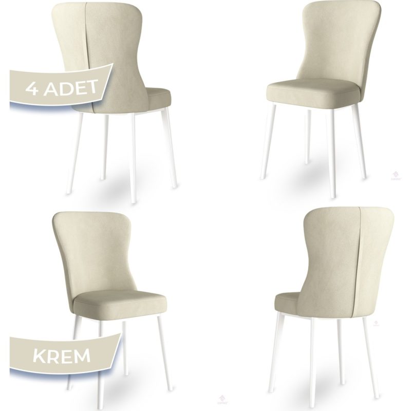 Canisa Concept Tita Serisi 4 Adet Mutfak Sandalyesi Metal Beyaz Ayaklı 1. Sınıf Babyface Kumaş