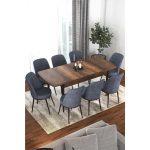Canisa Concept Via Serisi 80 x 132 cm  Açılabilir Barok Ahşap Desen Mutfak Masa Takımı + 8 Adet Sandalye