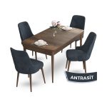 Canisa Concept Yay Serisi 80 x 132 cm Açılabilir Mutfak Masa Takımı Barok Ahşap Desen Masa 4 Sandalye