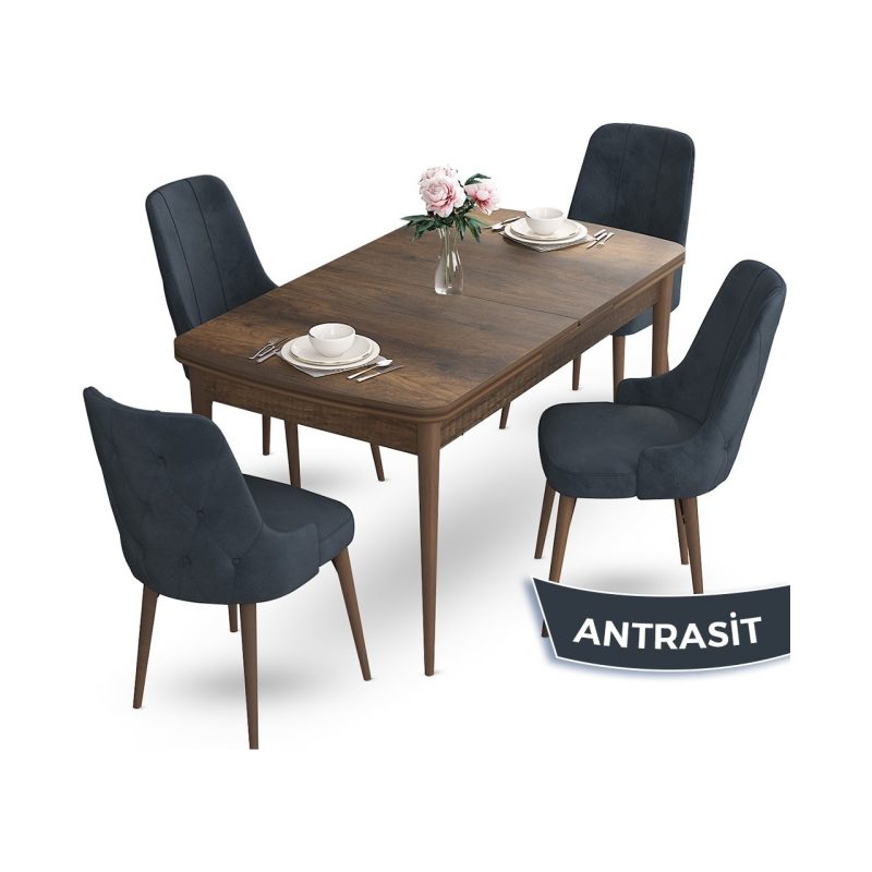 Canisa Concept Yay Serisi 80 x 132 cm Açılabilir Mutfak Masa Takımı Barok Ahşap Desen Masa 4 Sandalye