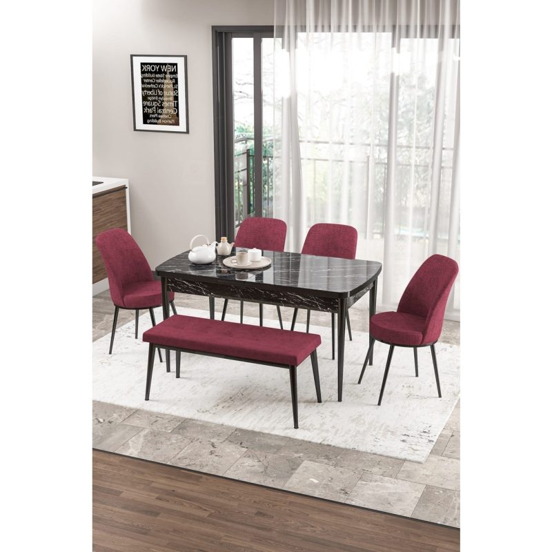 Canisa Concept Zen Serisi Bench’li 80 x 132 cm Açılabilir Mdf Mutfak Masası Takımı  Mermer Desen