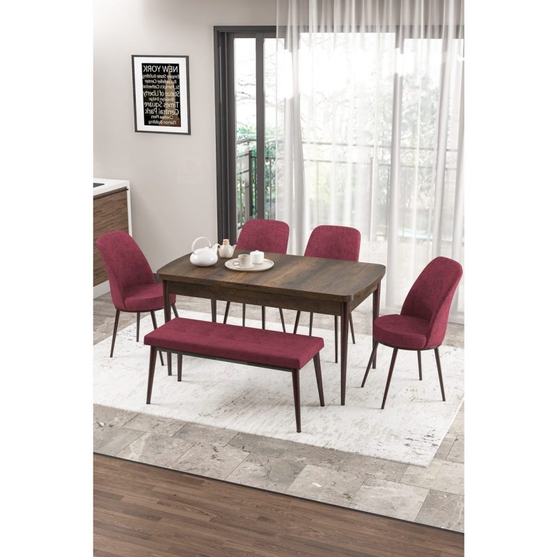 Canisa Concept Zen Serisi Bench’li Mdf Açılabilir 80 x 132 cm 1.sınıf Mutfak Masası Takımı – Barok Ahşap Desen