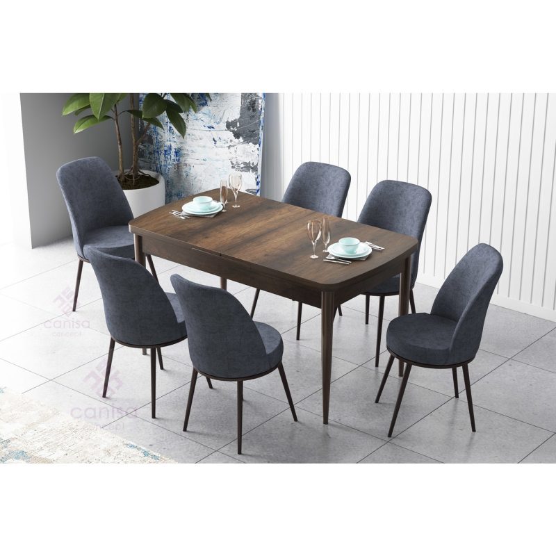 Canisa Concept Zen Serisi Mdf Barok Ahşap Desenli Açılabilir Mutfak Masa Takımı + 6 Sandalye