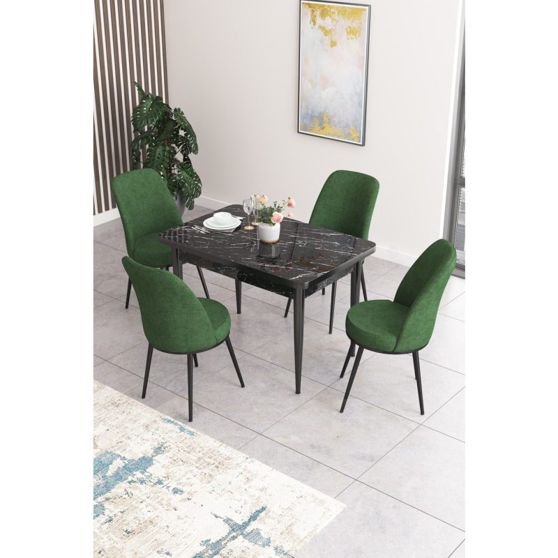 Canisa Nil Serisi 70 x 110 cm Sabit  Mermer Desen Mutfak Masa Takımı+4 Adet Sandalye