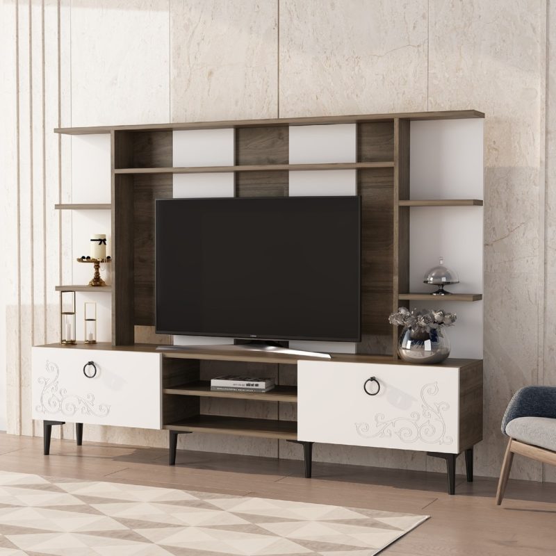 Cantek Dizayn Salkım Tv Ünitesi Ceviz-Beyaz