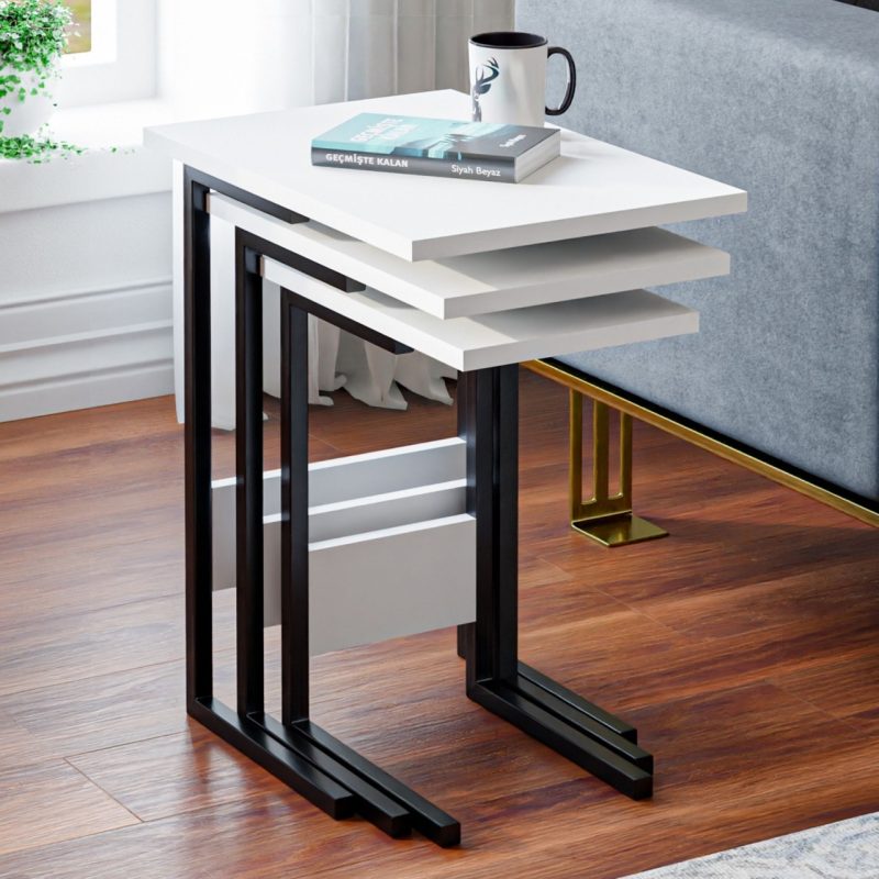 Ceramical ZG3 Metal Ayaklı 3’lü Zigon Sehpa – Beyaz