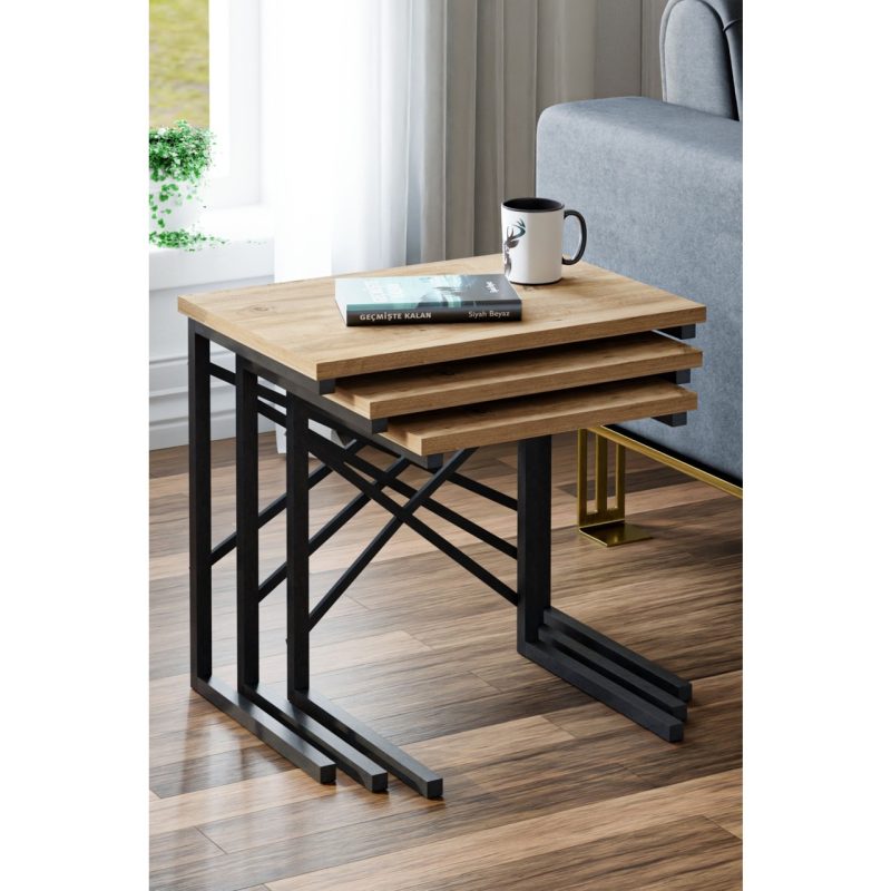 Ceramical Zg1 3lü Zigon Sehpa, Metal Sehpa – Atlantik Çam