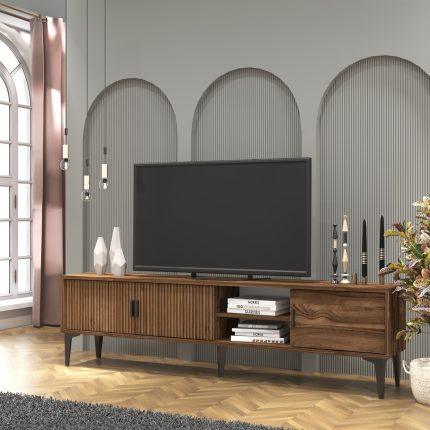 Cool Home Marin Tv Ünitesi Tv Sehpası 180 cm Çizgi Desenli , Raflı , Ceviz
