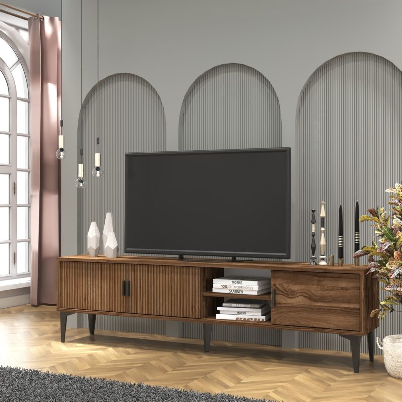 Cool Home Marin Tv Ünitesi Tv Sehpası 180 cm Çizgi Desenli , Raflı , Ceviz