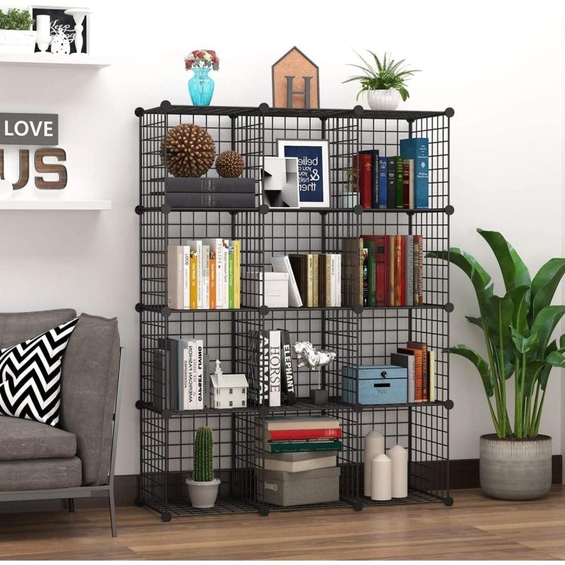 Decorelax 12 Bölmeli Tel Küp Çok Amaçlı Organizer Raf Siyah 33CM Mutfak, Oyuncak, Kiler, Depolama Rafı
