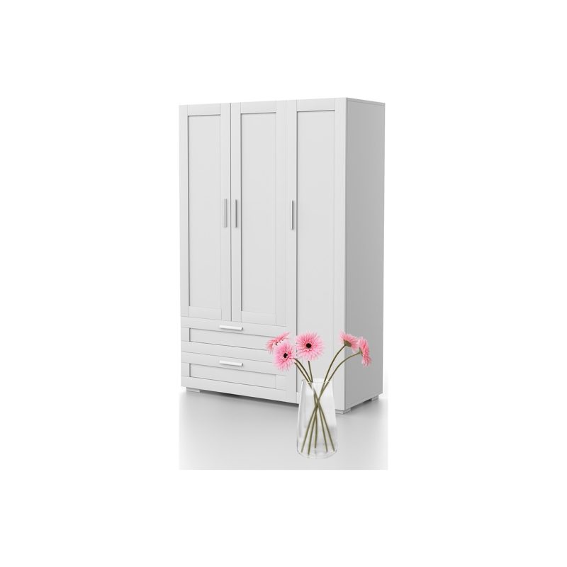 Dekorex MNT-316-BEYAZ -Üç Kapaklı Iki Çekmeceli Gardırop