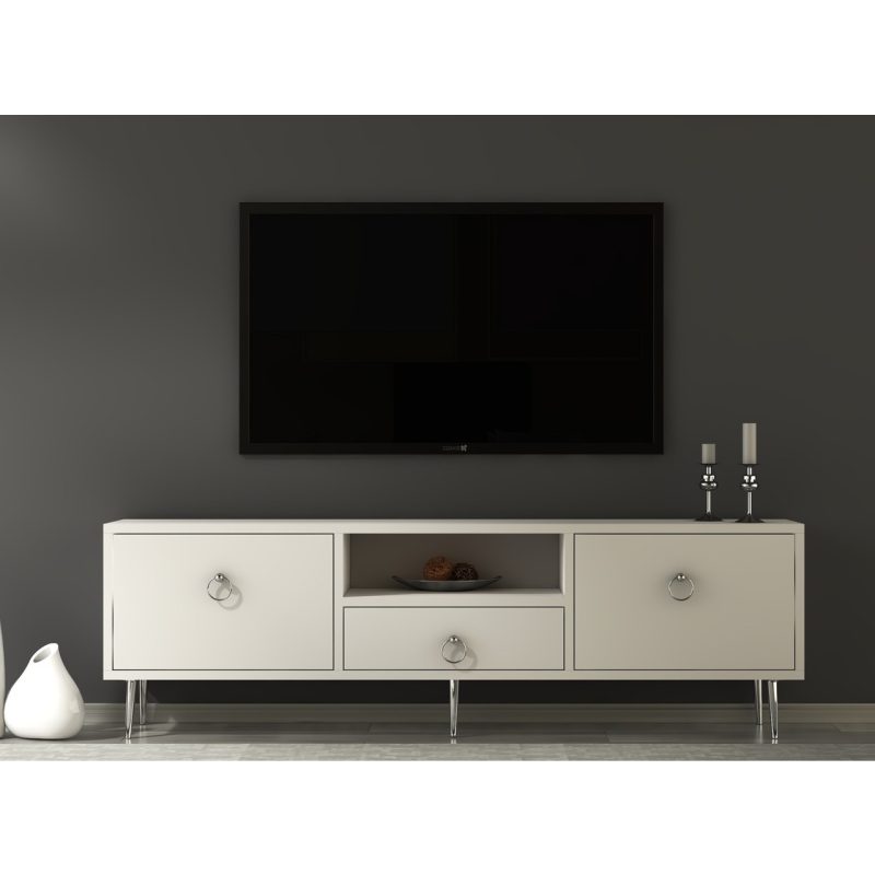 Demonte Dekor 2 Kapaklı, Raflı ve Çekmeceli Drop Tv Ünitesi -Gümüş