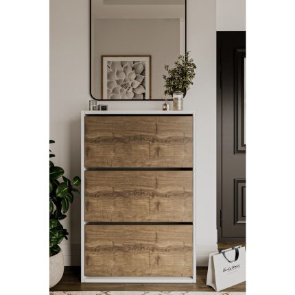 Dewoody Düşer Kapak Ayakkabılık 3 Bölmeli Ayakkabılık Duvara Montajlanabilir