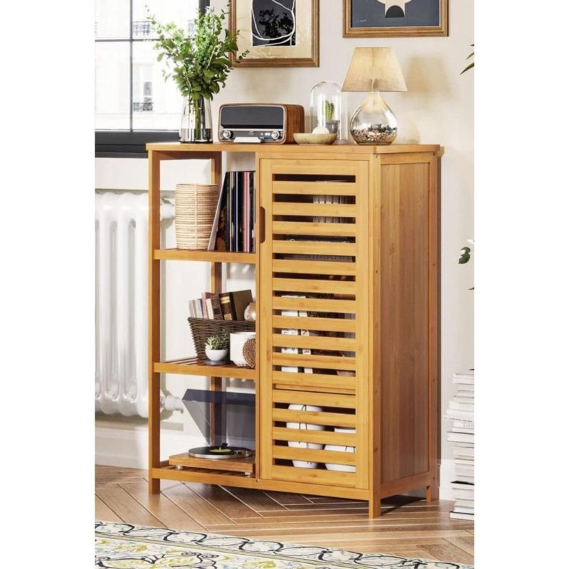 Digithome Bambu Masif 3 Raflı Tek Kapaklı Çok Amaçlı Düzenleyici organizer dolap DB-0005