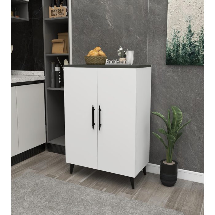 Enda Home Collection Enda Home 3 Raflı 2 Kapaklı Çok Amaçlı Dolap Çok Amaçlı Mutfak Dolabı Banyo Dolabı Koyu Gri &