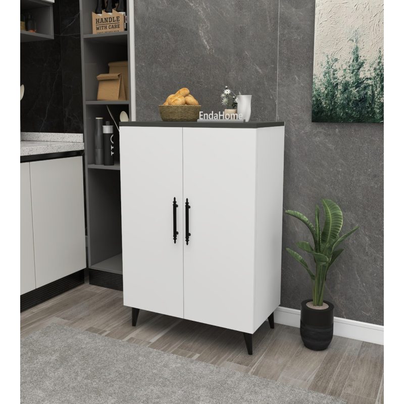 Enda Home Collection Enda Home 3 Raflı 2 Kapaklı Çok Amaçlı Dolap Çok Amaçlı Mutfak Dolabı Banyo Dolabı Koyu Gri &