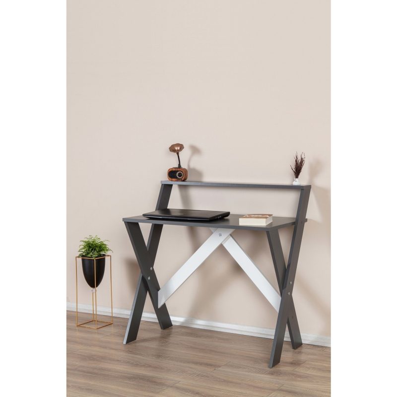 Enda Home X Ayaklı Raflı Ders Çalışma Masası 50×90 cm Antrasit