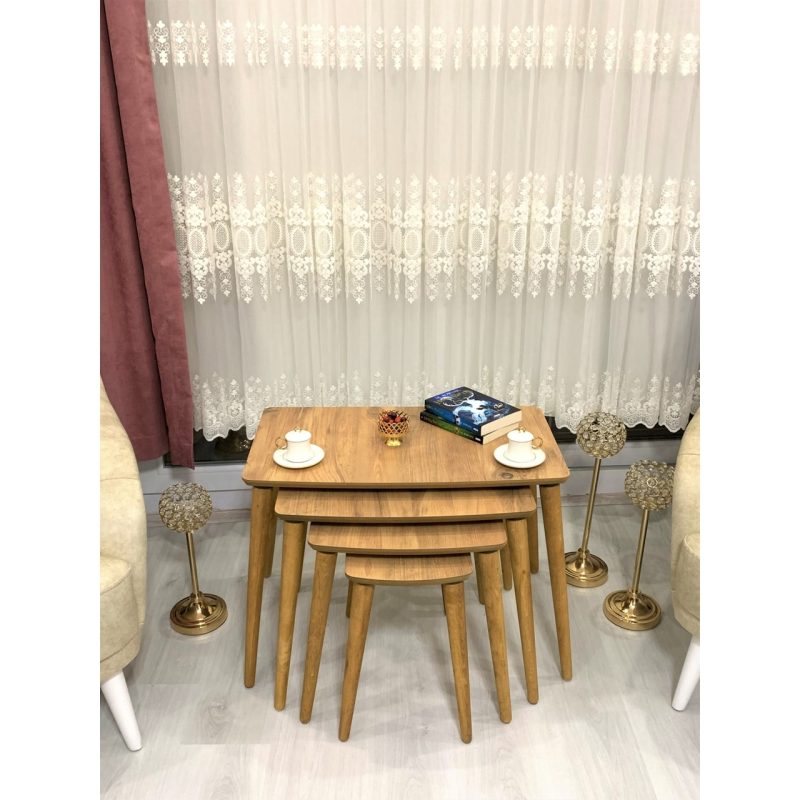 Evim Mobilya Beyaz Eşya Home Evmob 4lü (Dörtlü) Zigon Sehpa Ahşap Mdf – Ceviz Evmob