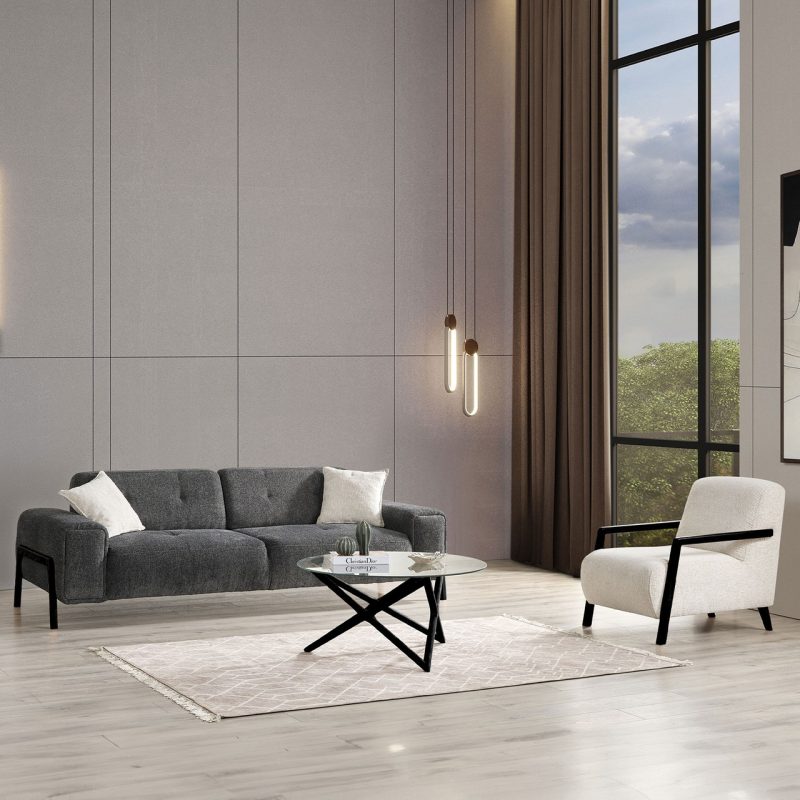 Eymense Dole x  Siyah Kasa Modern Sırt Mekanizmalı Koltuk Takımı 3+1
