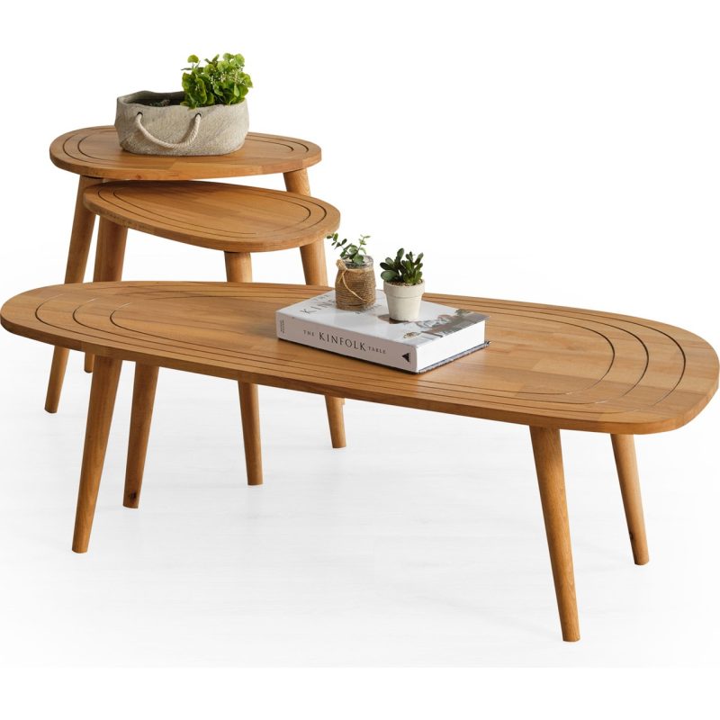 Faw Decor Sweet  Ahşap Orta Sehpa ve 2’li Zigon Sehpa Set, Modern Masif Yan ve Orta Sehpa Set